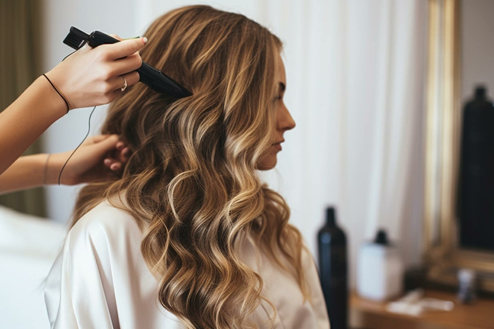 Hairdresser styling hair in a salon